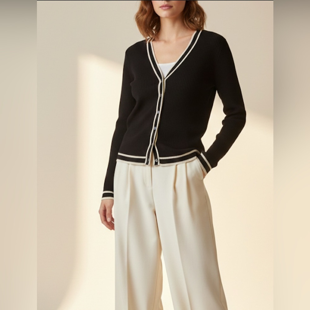 Charter Club Petite S | Silk-Blend Cardigan Sweater | Contrast Trim Size Small.